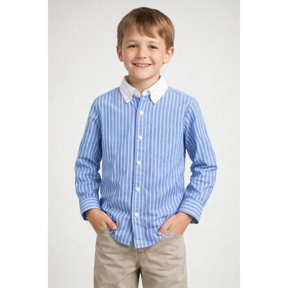 Wes & Willy Boys Blue White Stripe Button Down Shirt Youth Small NWT